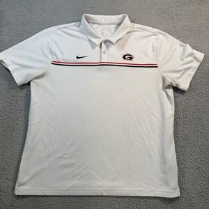 Nike Dri-FIT Georgia Bulldogs Mens XL White Short Sleeve Striped Polo Shirt